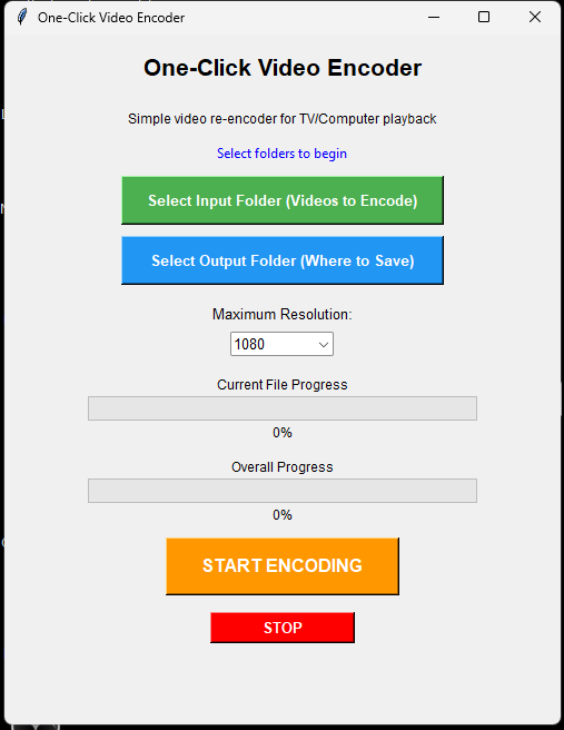 Screenshot of OneClickEncoder, a free drag-and-drop video compressor app for Windows